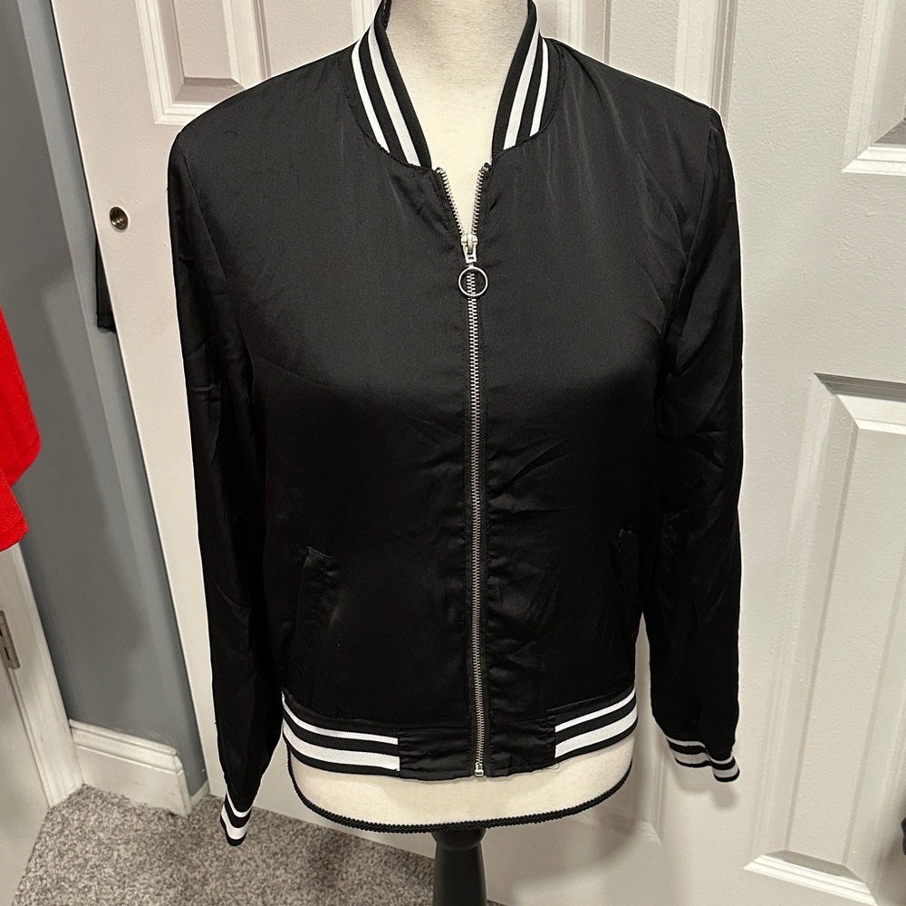 New Look Black Bomber Jacket with Striped Accents
